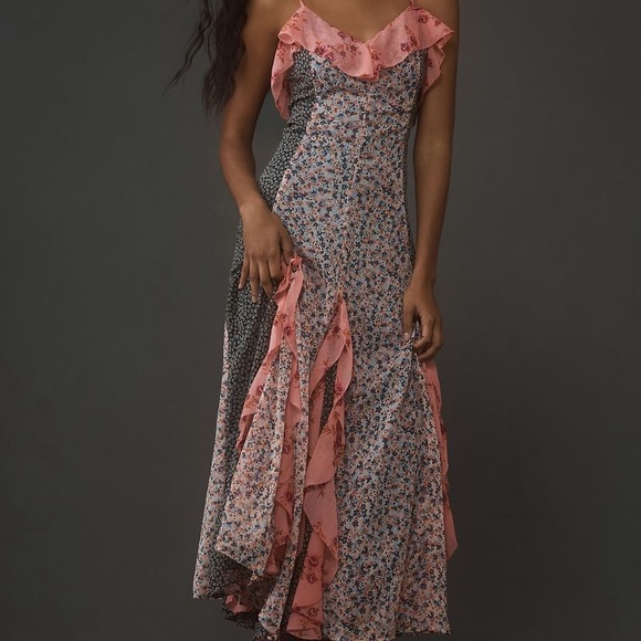 Anthropologie Dresses & Skirts - Anthropologie Mixed Floral Maxi Dress in Coral and Blue